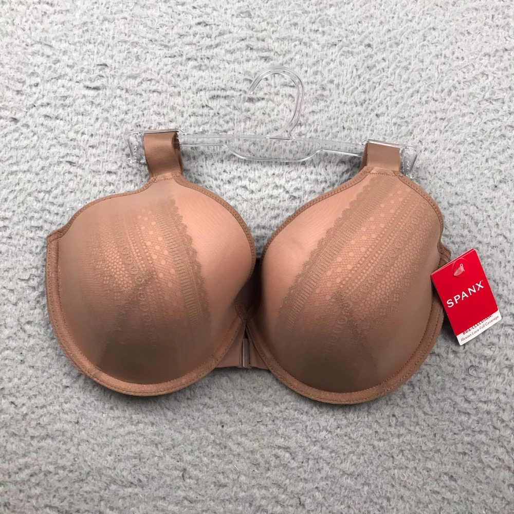 Spanx Bra-Llelujah Full Coverage Bra 38D Beige Illusion Lace Front Clasp NEW NWT